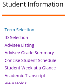 Graphic showing Student Information for Advisors list.