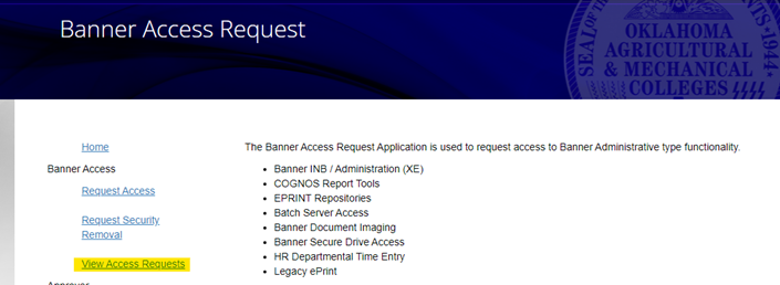 Shows location of View Access Requests.