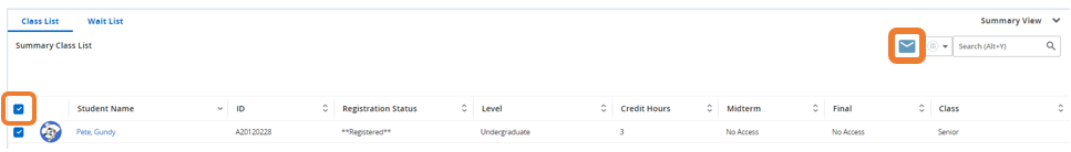 Graphic showing class list email listing.