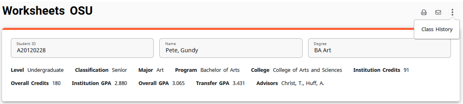 Class History Screenshot