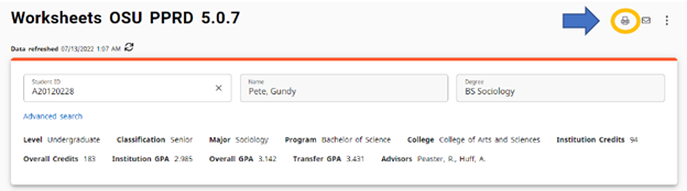 Graphic showing location of printer icon