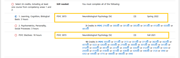 Graphic showing courses applying