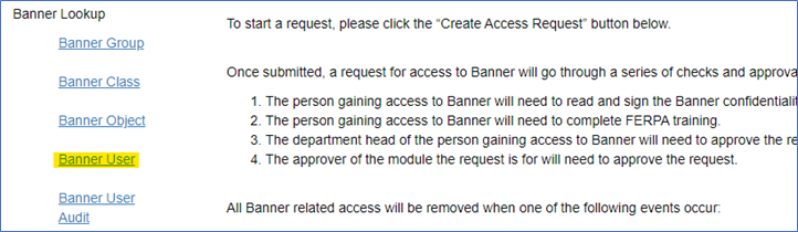 Shows location of Banner User.