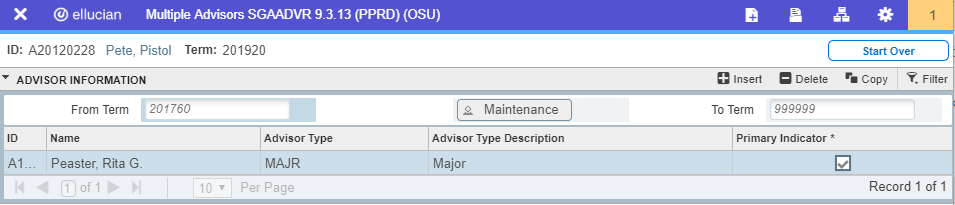 Graphic showing existing adviser and term in Banner screen.