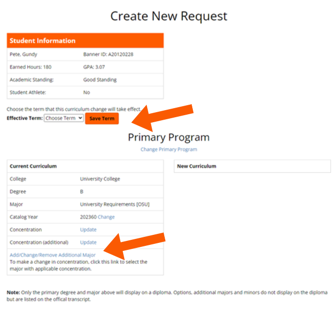 Graphic showing location of change or update links.