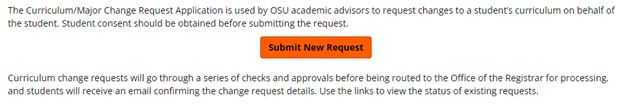 Graphic showing location of Submit New Request button.