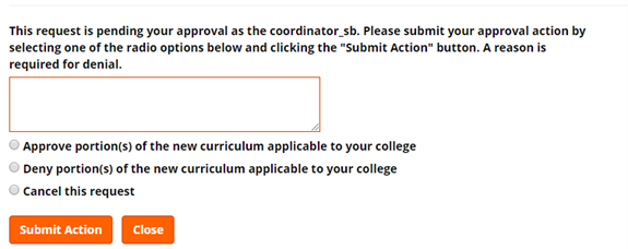 Graphic showing location for approving, denying or cancelling a request.