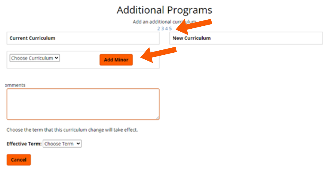 Graphic showing location of Add Minor button.