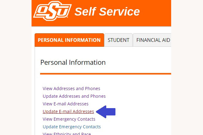 Shows update email addresses location in Self-Service