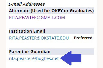 Shows where updated email address shows up.