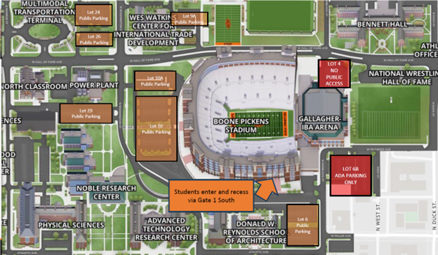 Parking map showing details for Fall 2024 commencement
