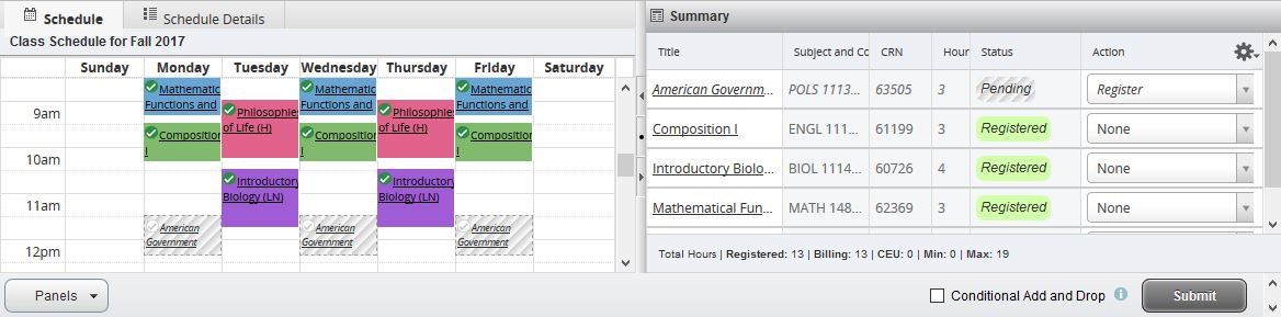 Graphic showing the class schedule screen.