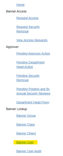 Shows location of Banner User.