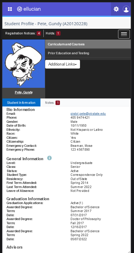 Mobile graphic showing student profile in Self-Service