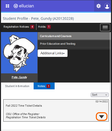 Mobile view of down arrow.
