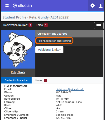 Graphic showing mobile location of Prior Education and Testing.
