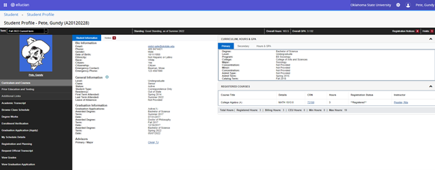 Shows student profile in Self-Service