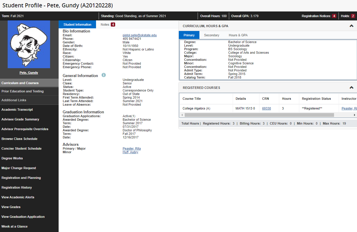 Graphic showing Student Profile screen in Banner.