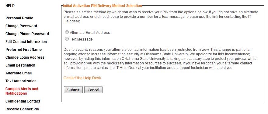 Graphic showing how to select method of receiving Banner PIN.