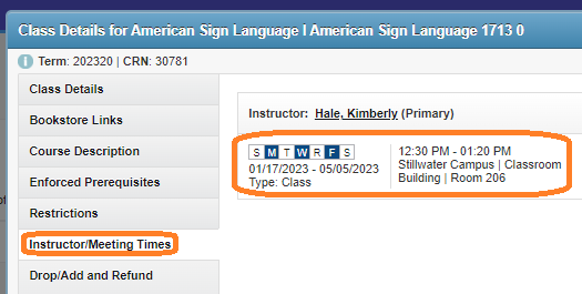 Graphic showing students how to view class schedule details.