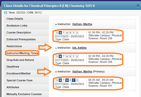 Graphic showing students how to view class schedule details.