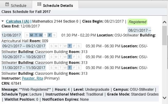 Graphic showing Schedule Details tab.